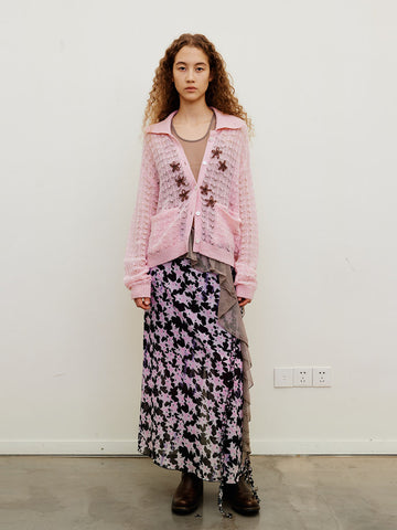Hand-embroidered floral wool chambray cardigan