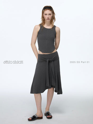 Heathered Grey High-Stretch Curved Hem Racerback Tank Top