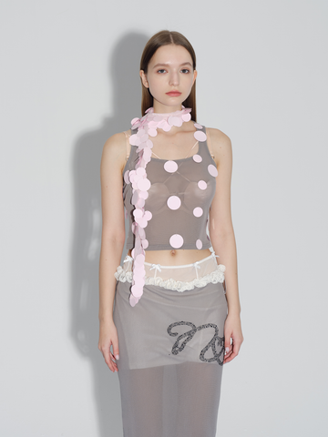 Grey mesh pink sequined vest