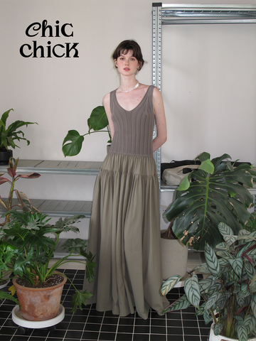 Robe longue de vacances en patchwork texturé vert sauge