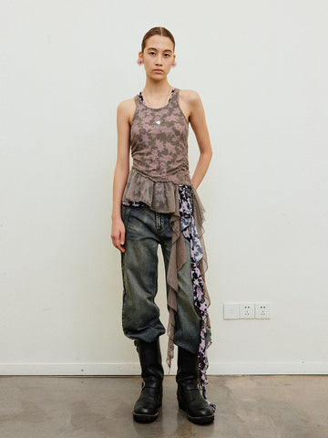 Mesh Ruffle Flutter Tank Top
