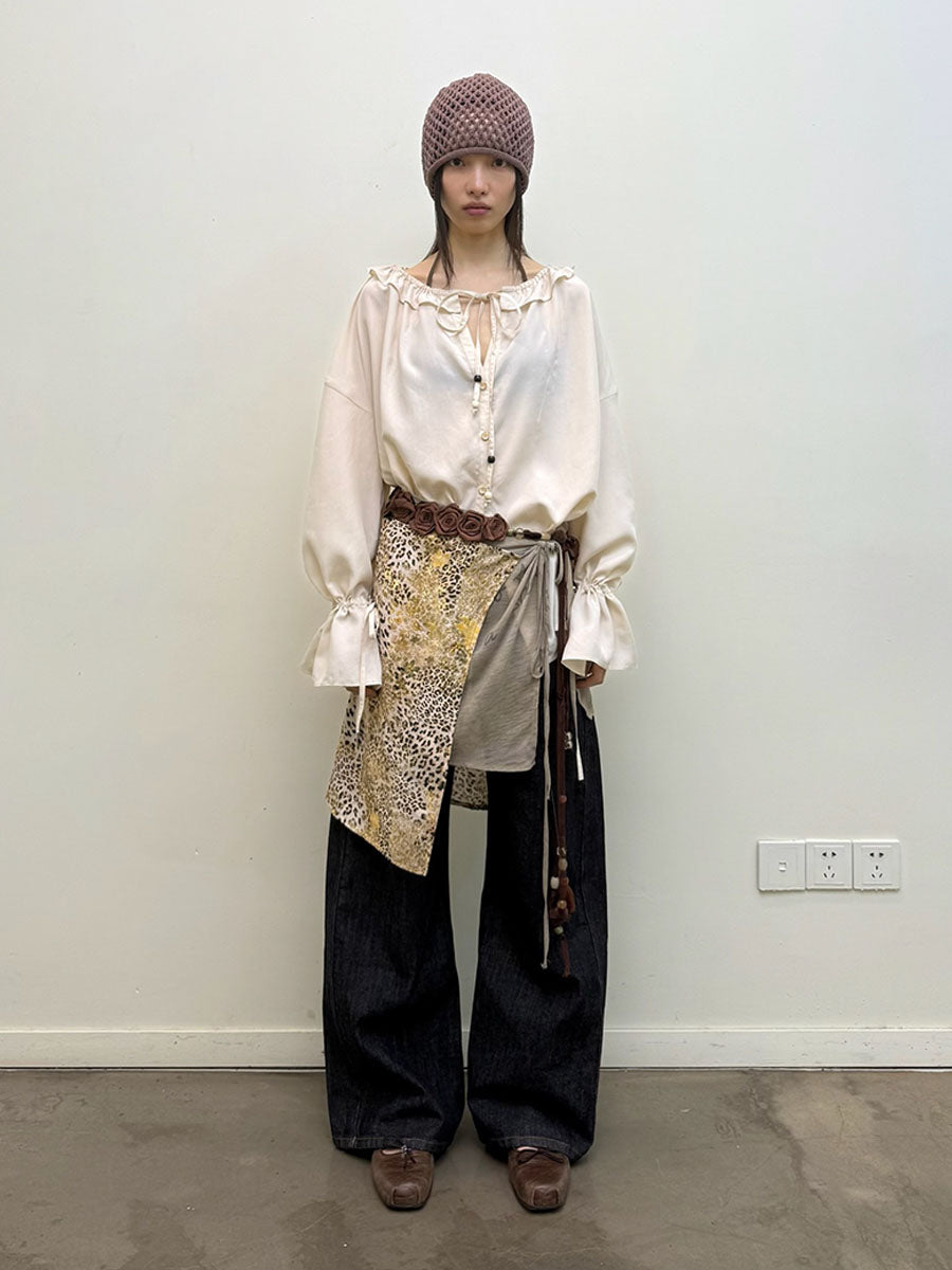Patchwork Leopard Print Tiered Apron-Style Skirt Accessory