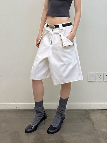 Denim shorts with webbing