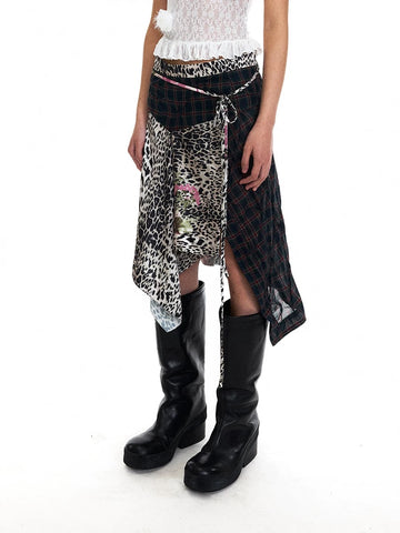 Leopard Printed Patchwork Skirt