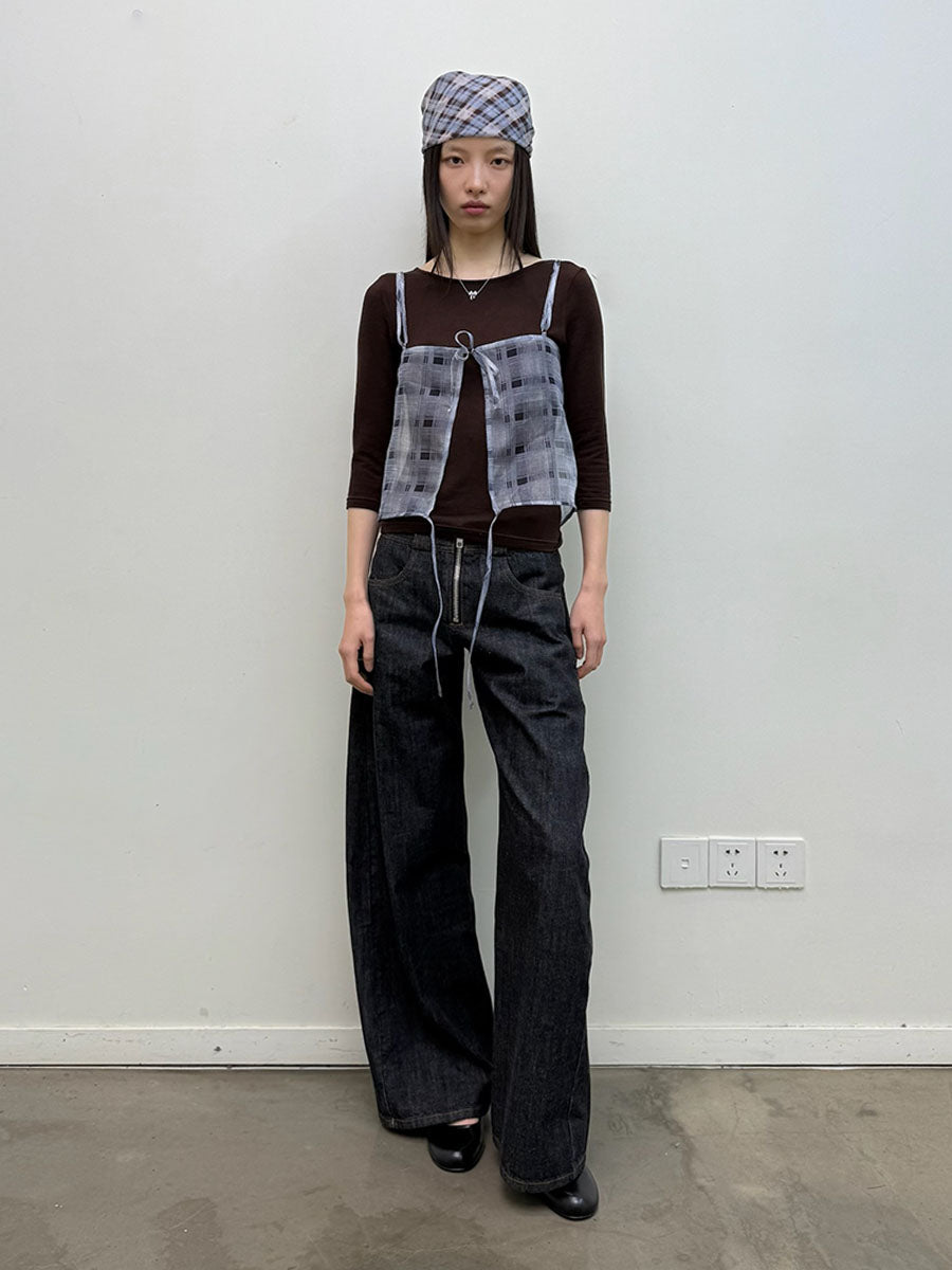 Lightweight Plaid Print Camisole with Decorative Straps