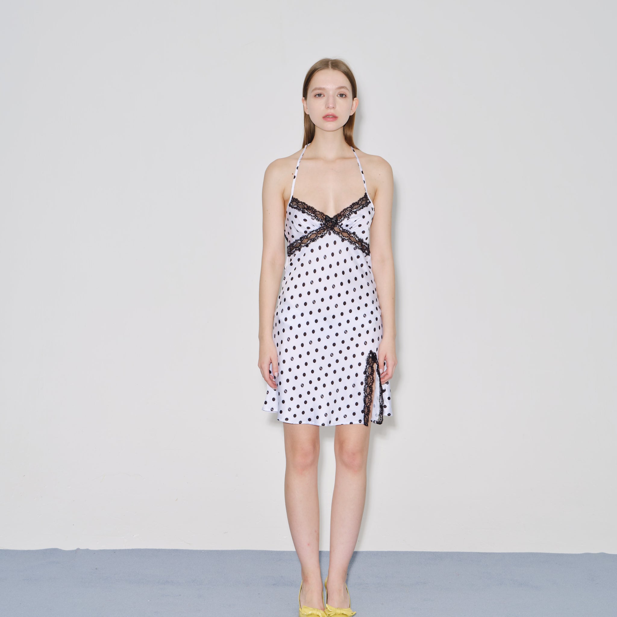 Polka dot bowknot lace nightdress