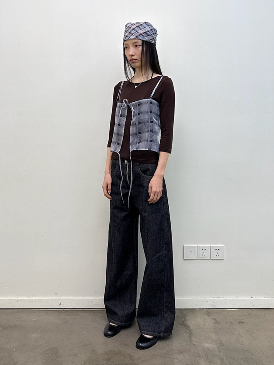 Lightweight Plaid Print Camisole with Decorative Straps