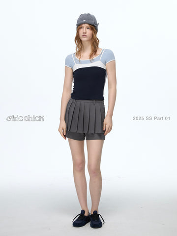 Color Block Sporty Lace Trim Tencel™ Short Sleeve Tee