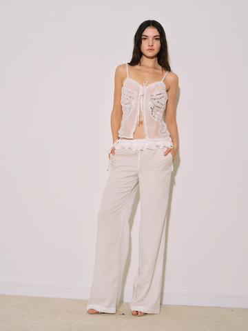 White ruffle lounge pants