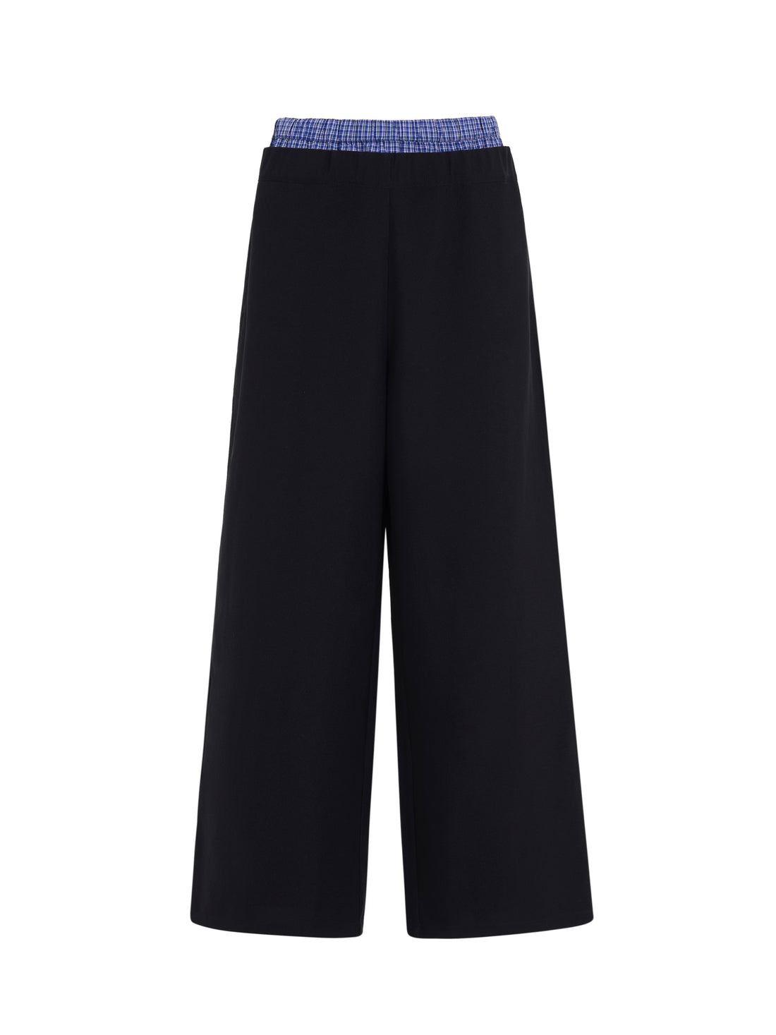 Plaid Double Waistband Drawstring Patchwork Black Loose-fit Casual Suit Trousers