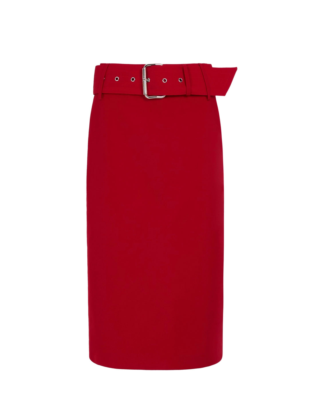 Raspberry Red Metal Waist Decorative Belt Straight Hem Split Long Skirt