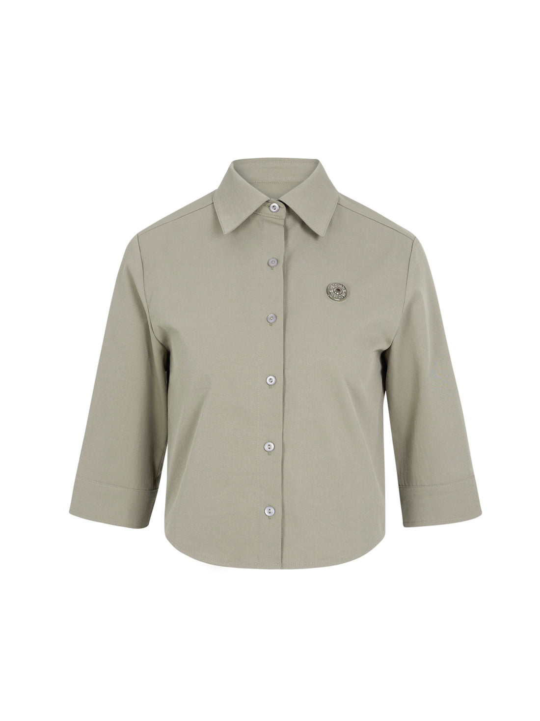 khaki Green Regular Shoulder Fitted Waist Three-Quarter Sleeve Retro Summer Short Shirt